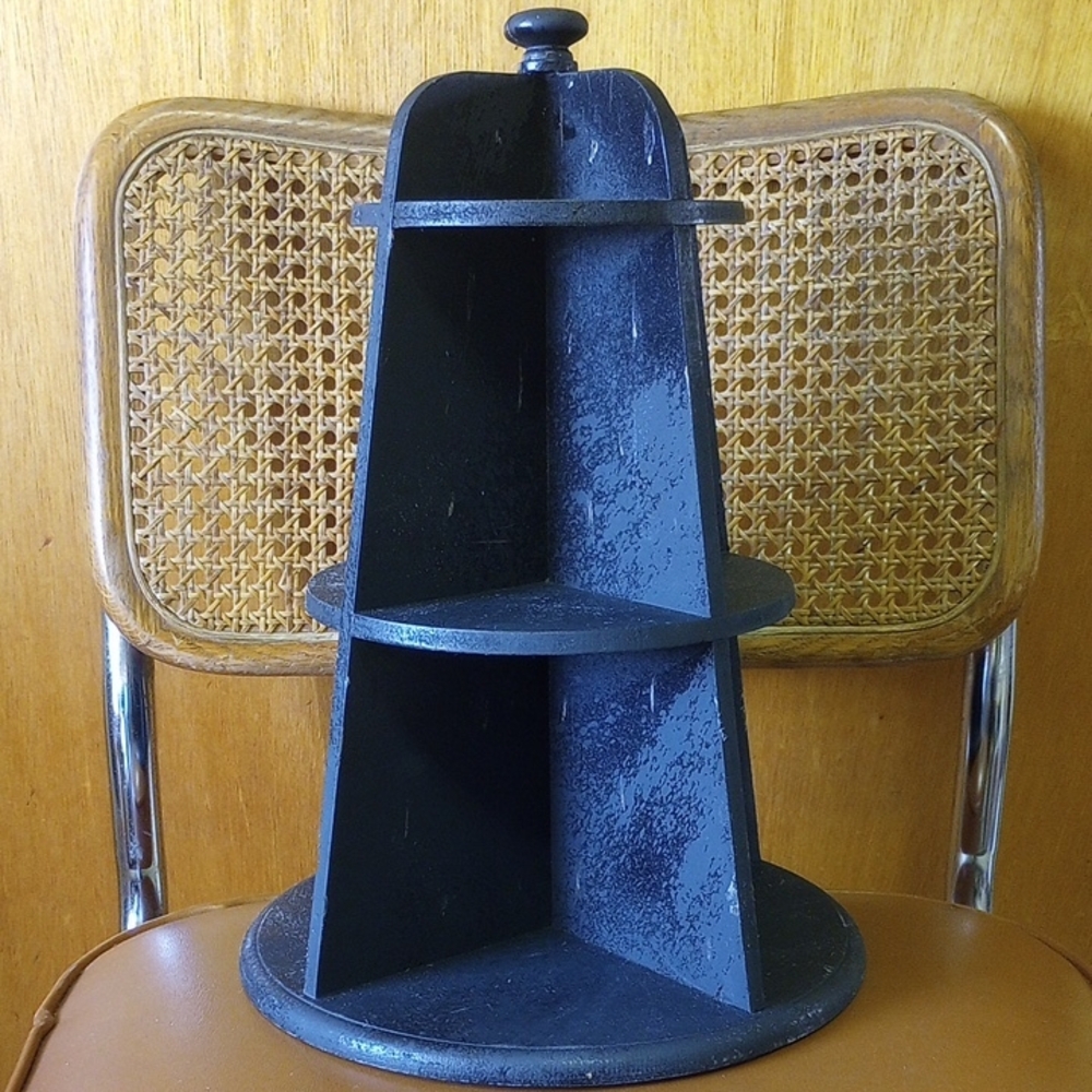 RARE "Three Hands" Black Wood 3 Tier Tabletop Storage Shelf. Bedroom Kitchen Den